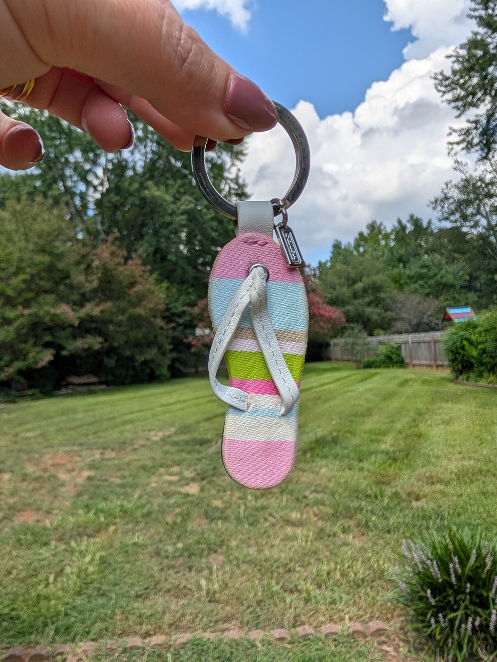 Y2K Coach Legacy Stripe flip flop keychain/bag charm